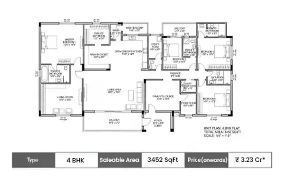 Rishita New Launch Lucknow 4 BHK floor plan, 3452 sq ft saleable area